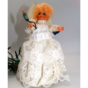 Vintage Blonde Hair Angel Tree Top Angel Working Multi color Christmas Lights